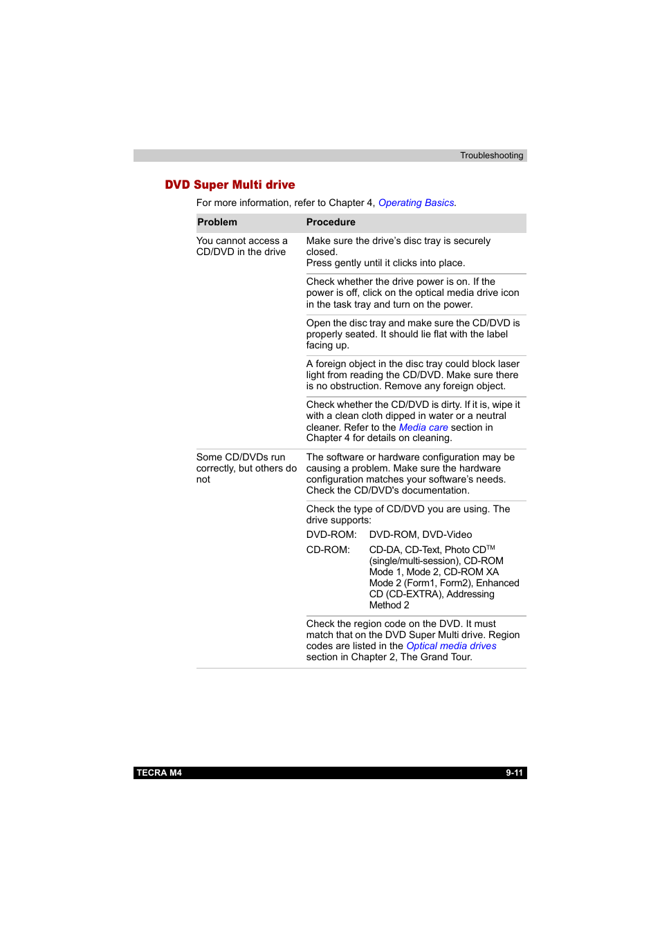Dvd super multi drive, Dvd super multi drive -11 | Toshiba Tecra M4 User Manual | Page 189 / 237