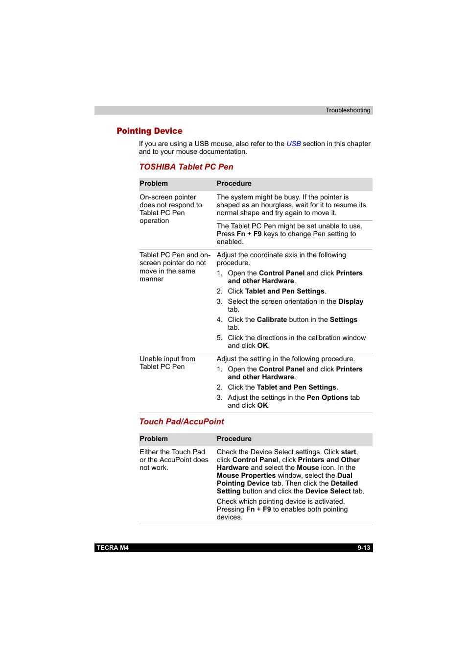 Pointing device, Pointing device -13 | Toshiba Tecra M4 User Manual | Page 191 / 237