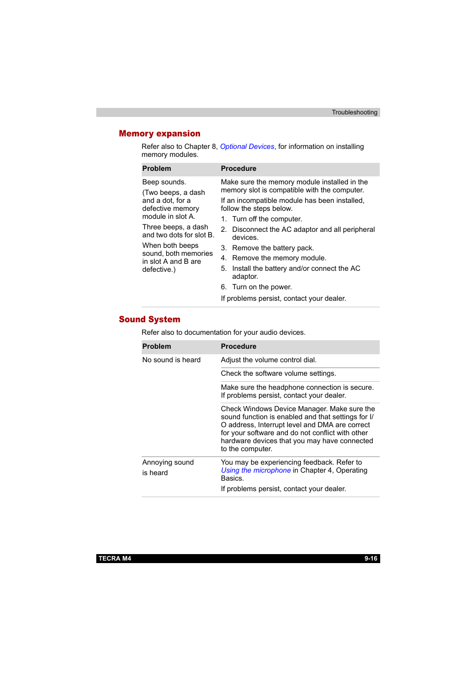 Memory expansion, Sound system, Memory expansion -16 sound system -16 | Toshiba Tecra M4 User Manual | Page 194 / 237