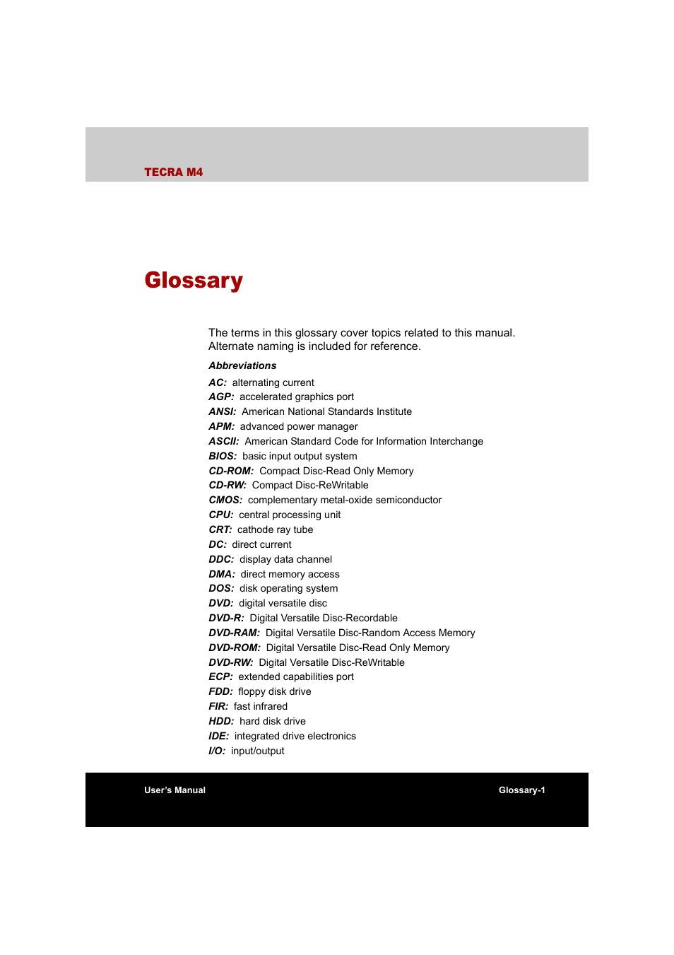 Glossary | Toshiba Tecra M4 User Manual | Page 220 / 237