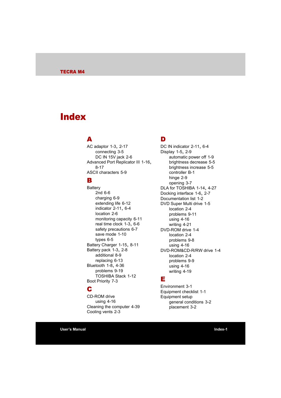 Index, Quickly di | Toshiba Tecra M4 User Manual | Page 233 / 237
