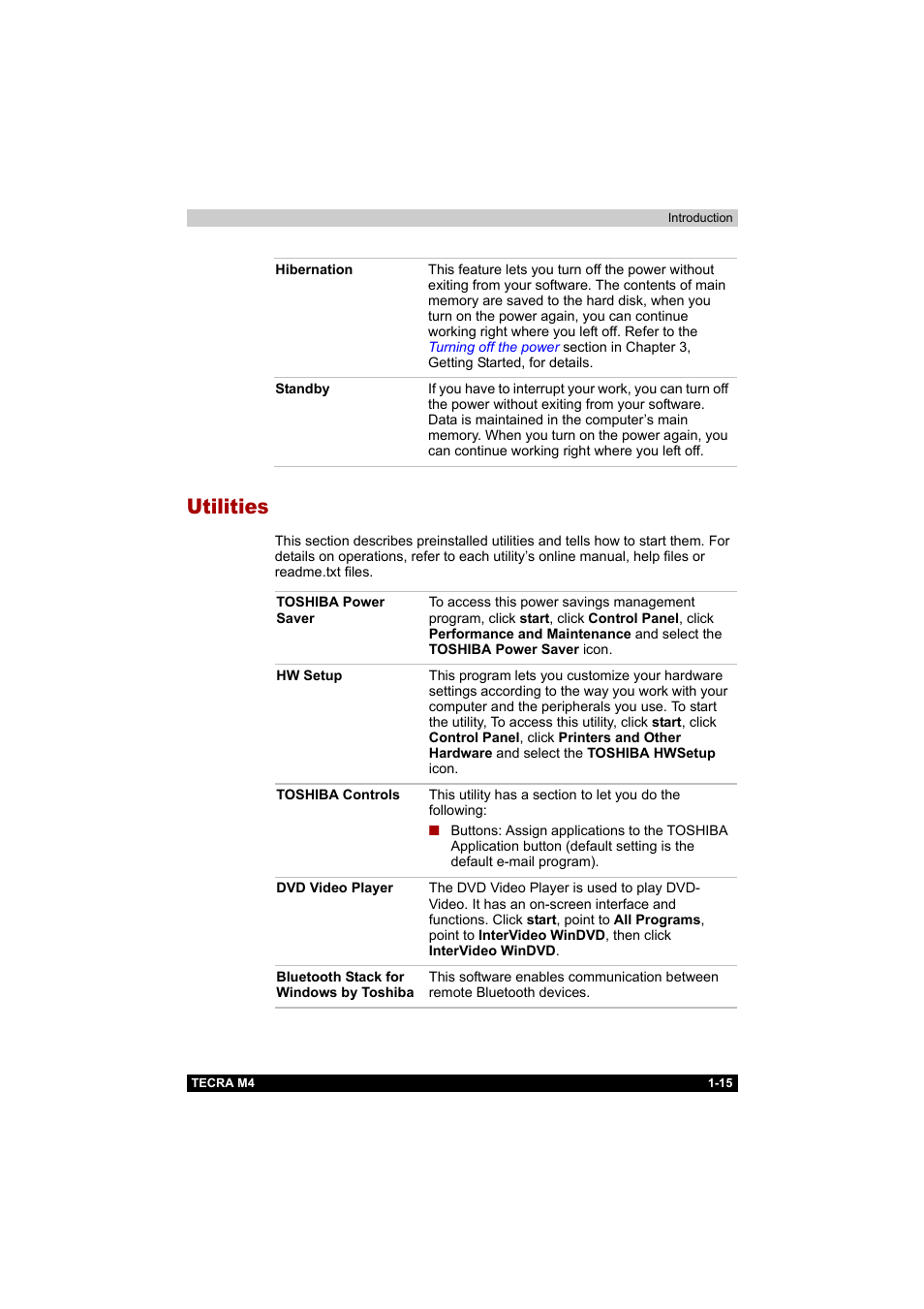 Utilities, Utilities -15 | Toshiba Tecra M4 User Manual | Page 32 / 237