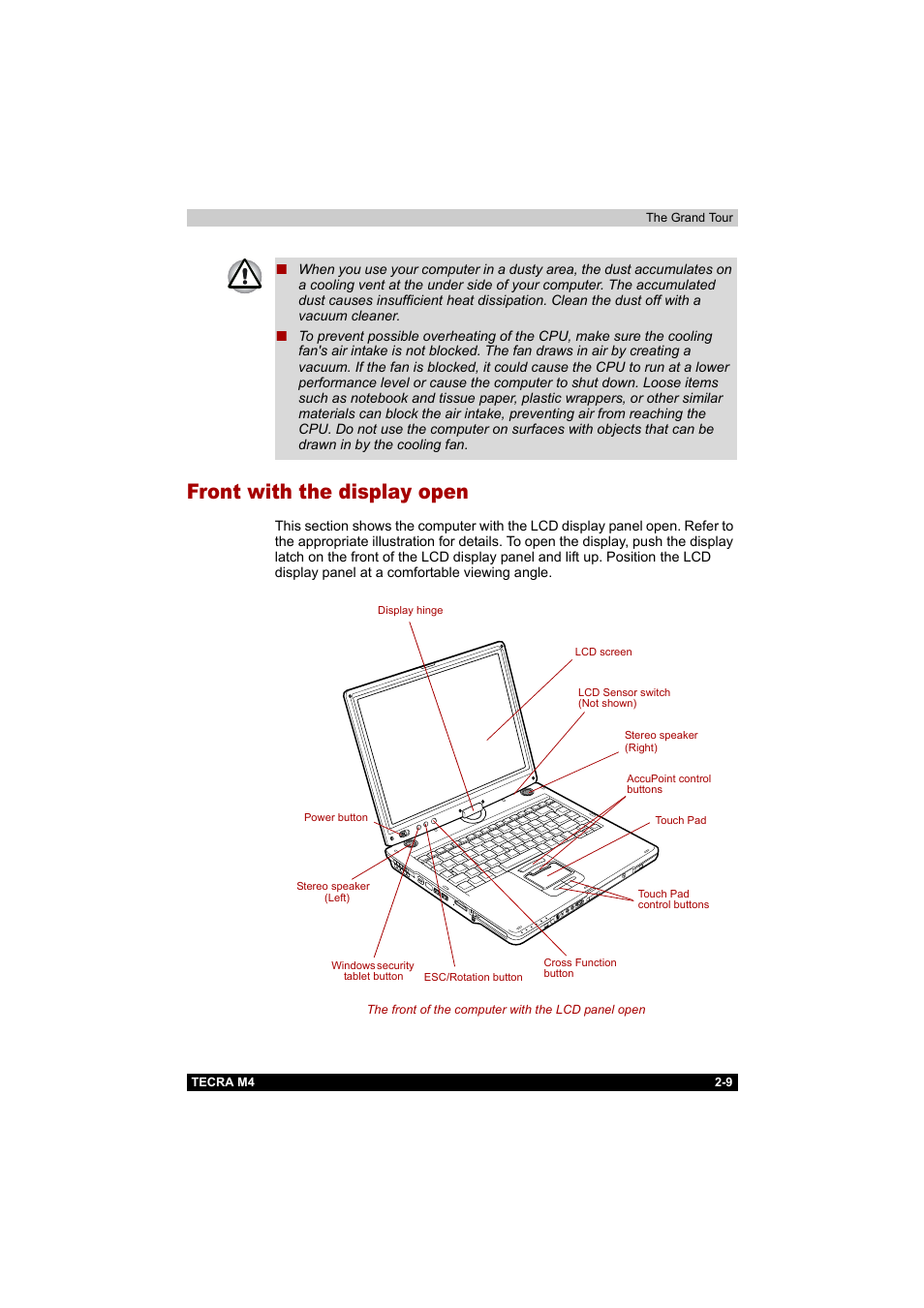 Front with the display open, Front with the display open -9 | Toshiba Tecra M4 User Manual | Page 46 / 237