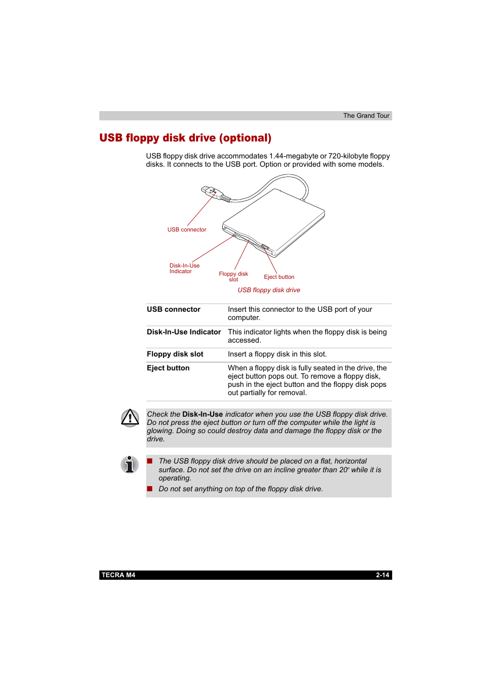 Usb floppy disk drive (optional), Usb floppy disk drive (optional) -14 | Toshiba Tecra M4 User Manual | Page 51 / 237