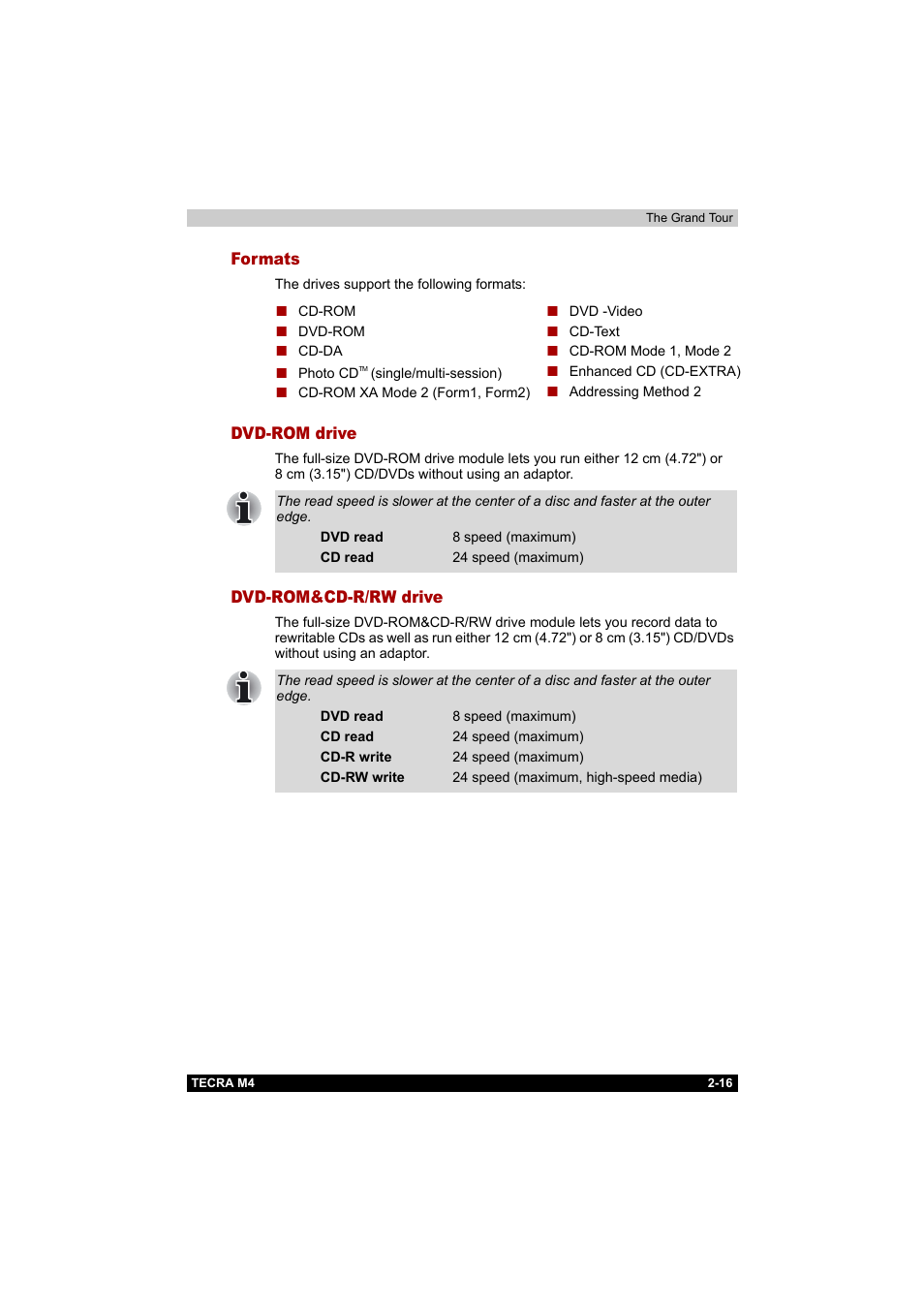 Formats, Dvd-rom drive, Dvd-rom&cd-r/rw drive | Toshiba Tecra M4 User Manual | Page 53 / 237