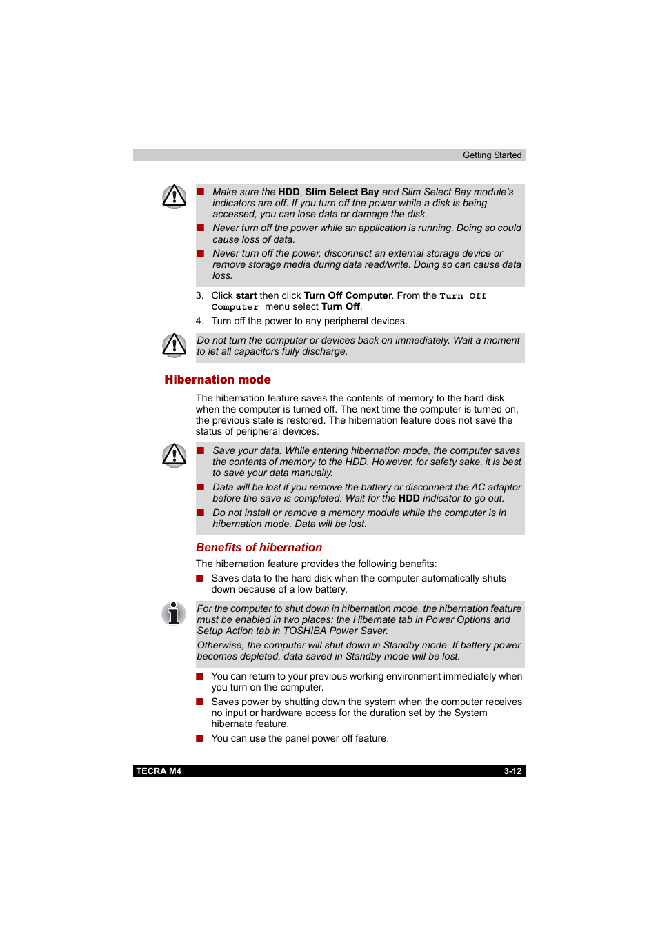 Hibernation mode, Hibernation mode -12 | Toshiba Tecra M4 User Manual | Page 68 / 237