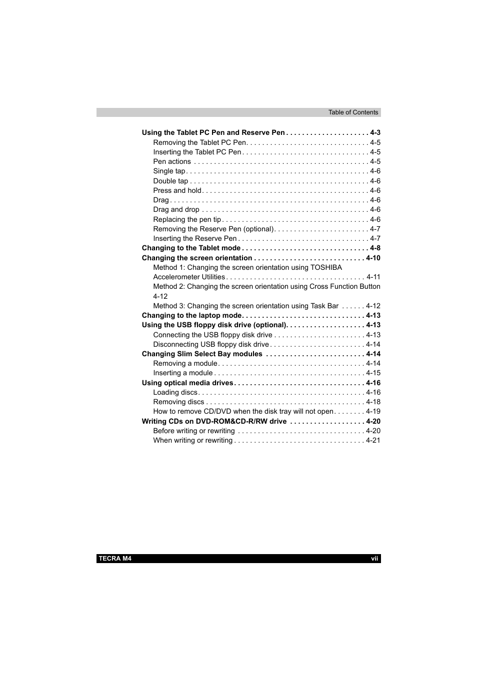Toshiba Tecra M4 User Manual | Page 7 / 237