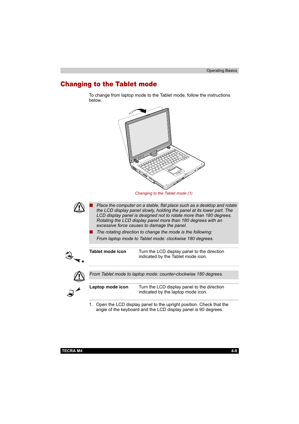 Changing to the tablet mode, Changing to the tablet mode -8 | Toshiba Tecra M4 User Manual | Page 80 / 237