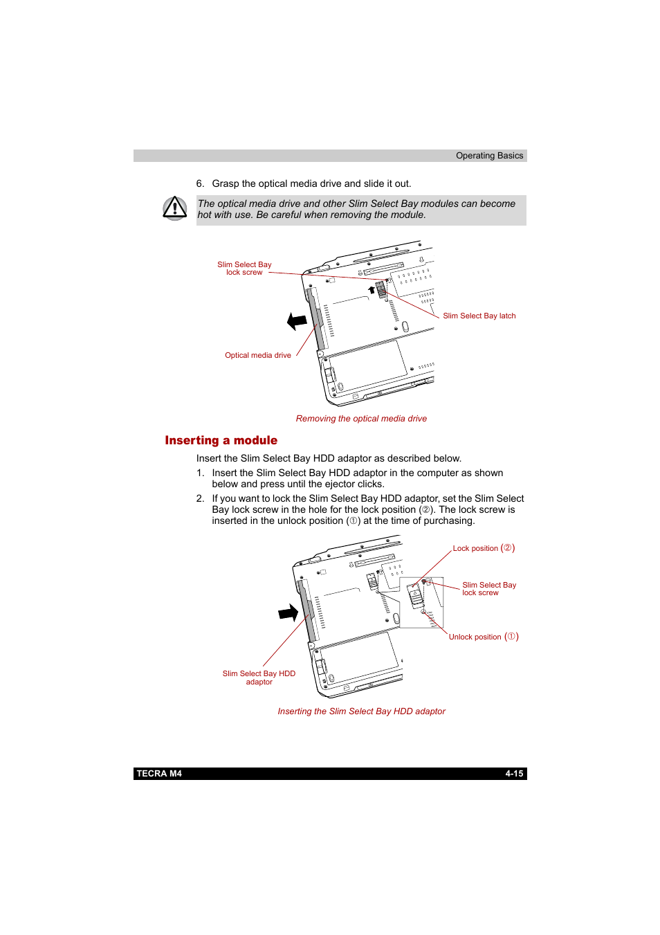 Inserting a module, Inserting a module -15 | Toshiba Tecra M4 User Manual | Page 87 / 237