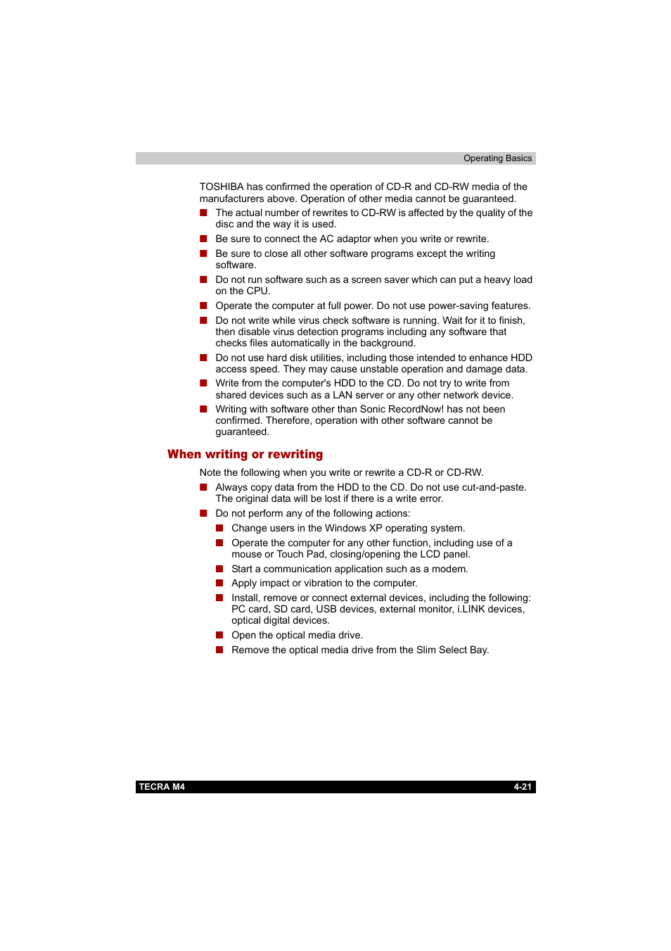 When writing or rewriting, When writing or rewriting -21 | Toshiba Tecra M4 User Manual | Page 93 / 237