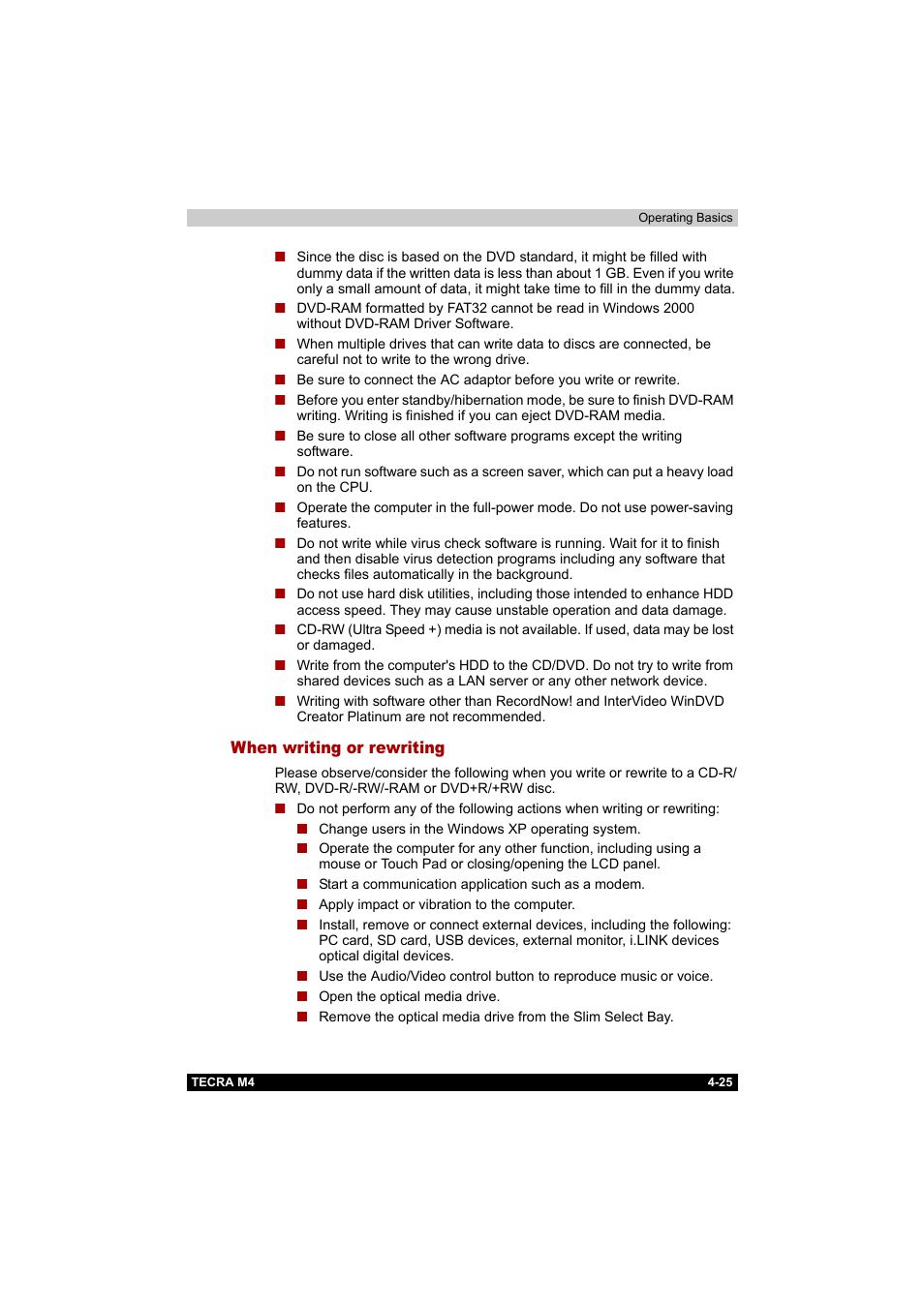When writing or rewriting, When writing or rewriting -25 | Toshiba Tecra M4 User Manual | Page 97 / 237