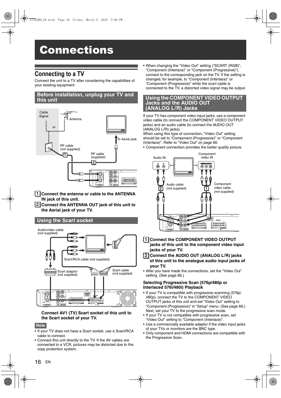 Connections, Connecting to a tv | Toshiba DR20 User Manual | Page 16 / 76
