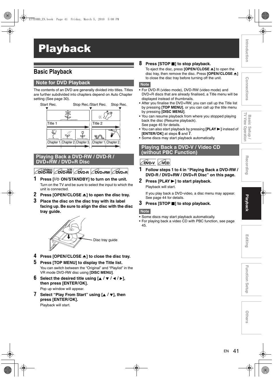 Playback, Basic playback | Toshiba DR20 User Manual | Page 41 / 76