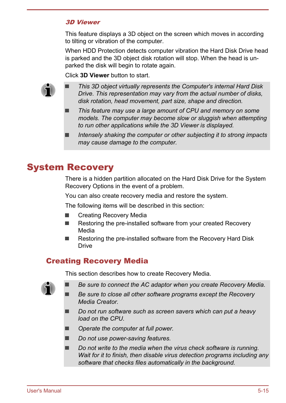 System recovery, Creating recovery media, System recovery -15 | Toshiba Satellite Pro A50-A User Manual | Page 109 / 149