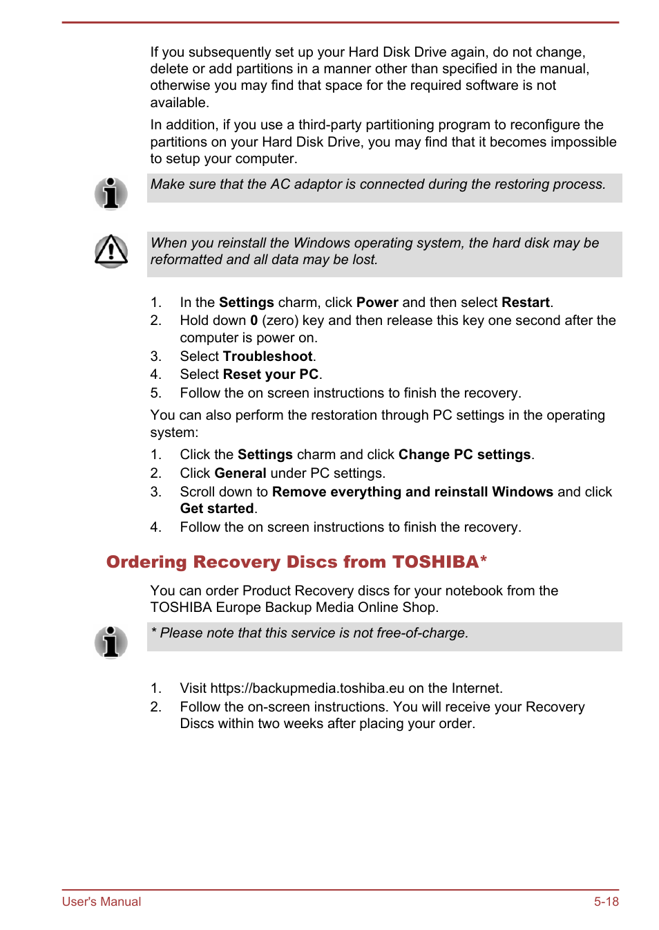 Ordering recovery discs from toshiba | Toshiba Satellite Pro A50-A User Manual | Page 112 / 149