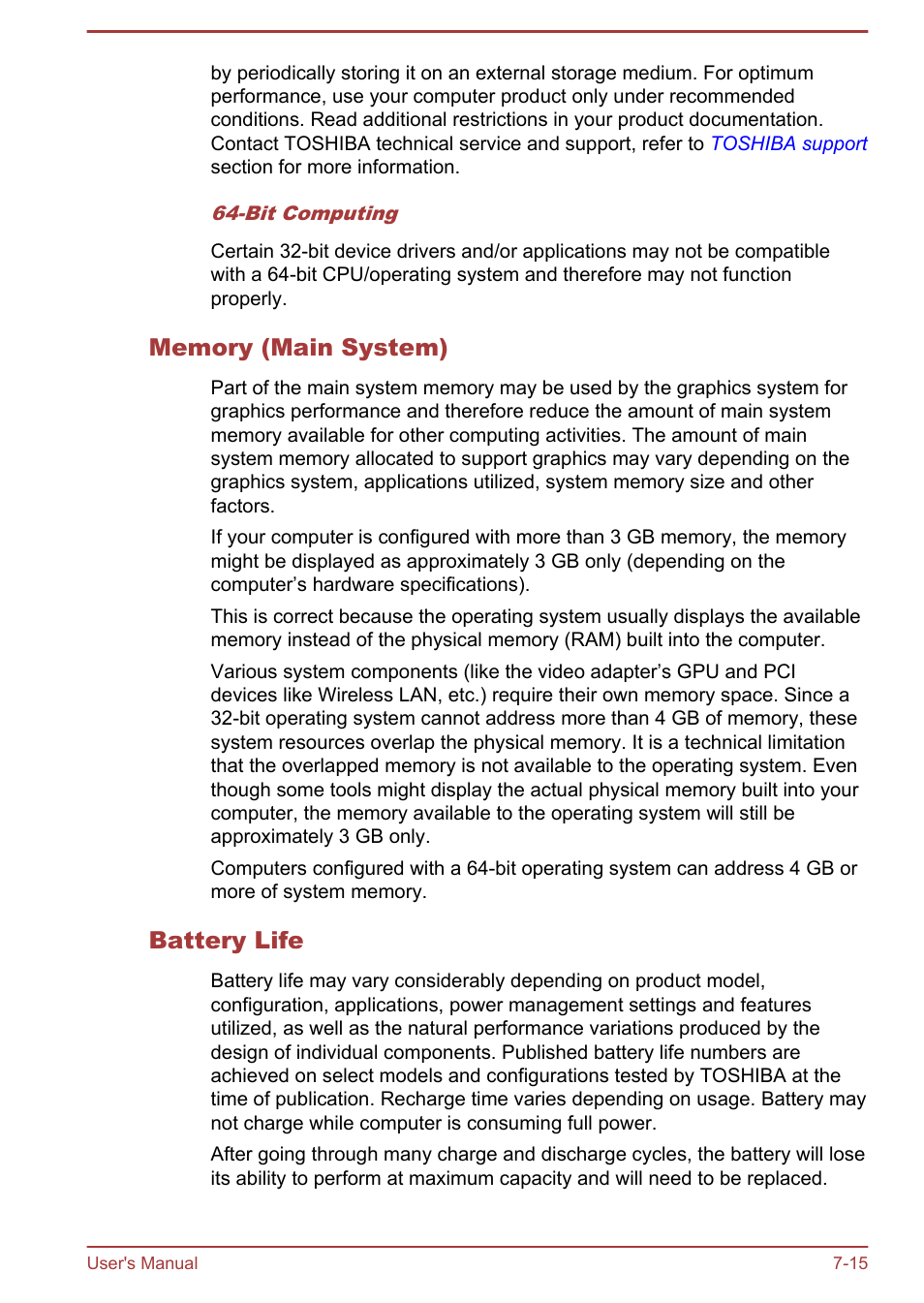 Memory (main system), Battery life | Toshiba Satellite Pro A50-A User Manual | Page 142 / 149