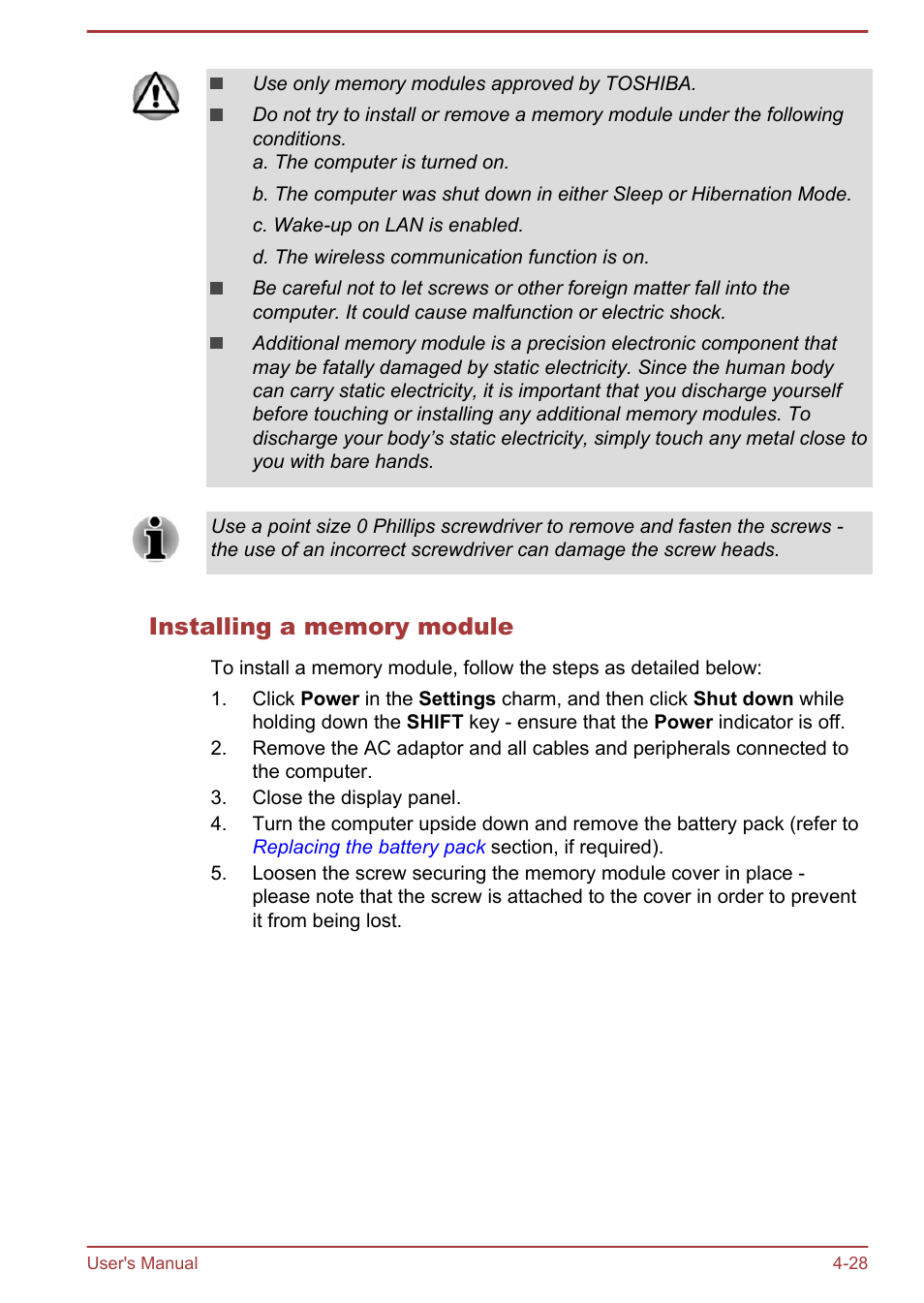 Installing a memory module | Toshiba Satellite Pro A50-A User Manual | Page 77 / 149