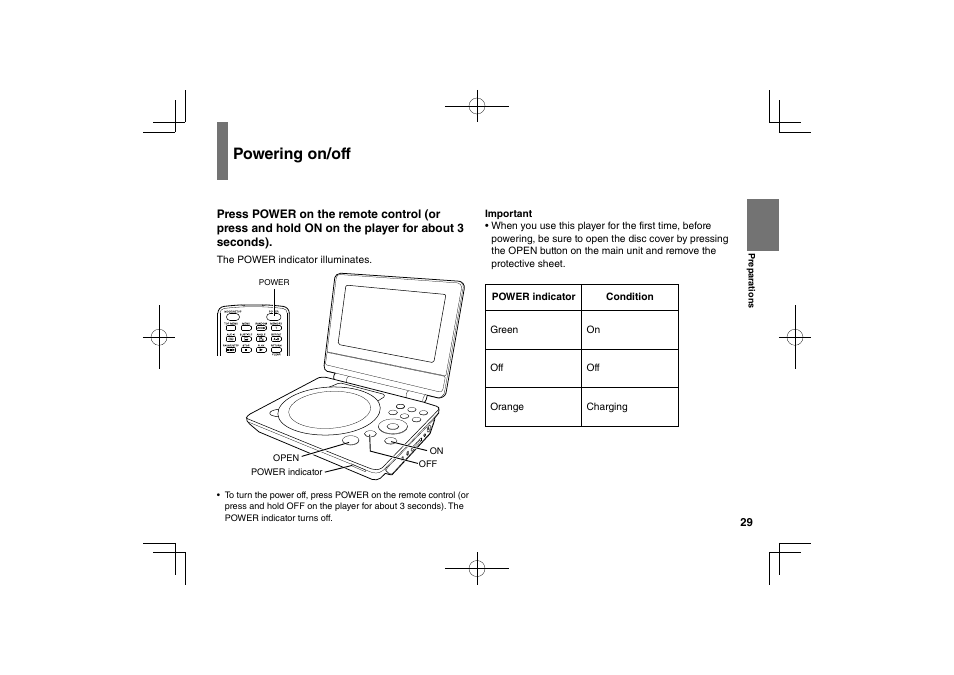 Powering on/off | Toshiba SDP75S User Manual | Page 29 / 74