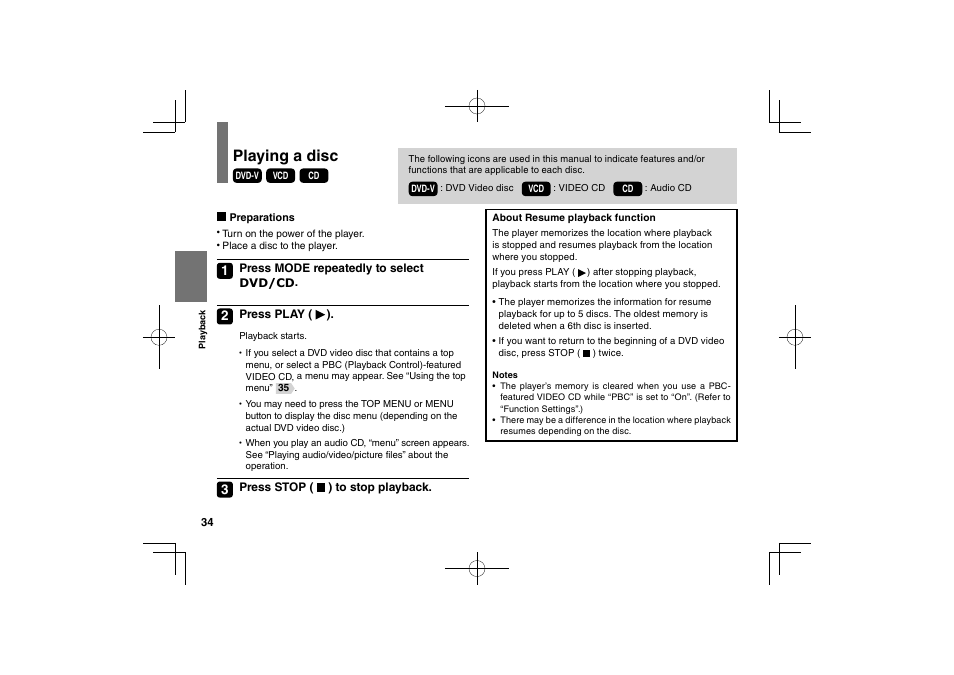 Playing a disc | Toshiba SDP75S User Manual | Page 34 / 74