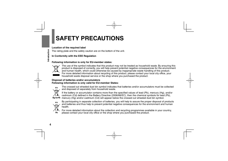 Safety precautions | Toshiba SDP75S User Manual | Page 4 / 74