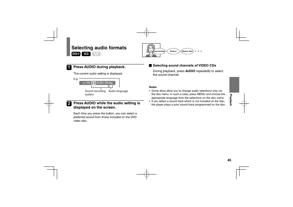 Selecting audio formats | Toshiba SDP75S User Manual | Page 45 / 74