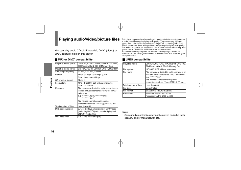 Playing audio/video/picture files | Toshiba SDP75S User Manual | Page 46 / 74