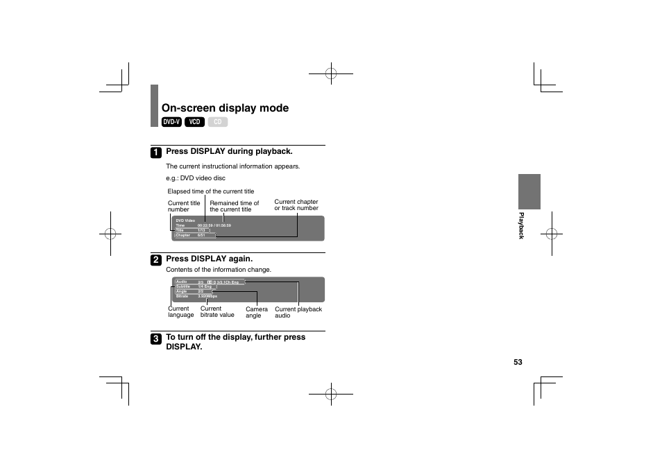 On-screen display mode | Toshiba SDP75S User Manual | Page 53 / 74