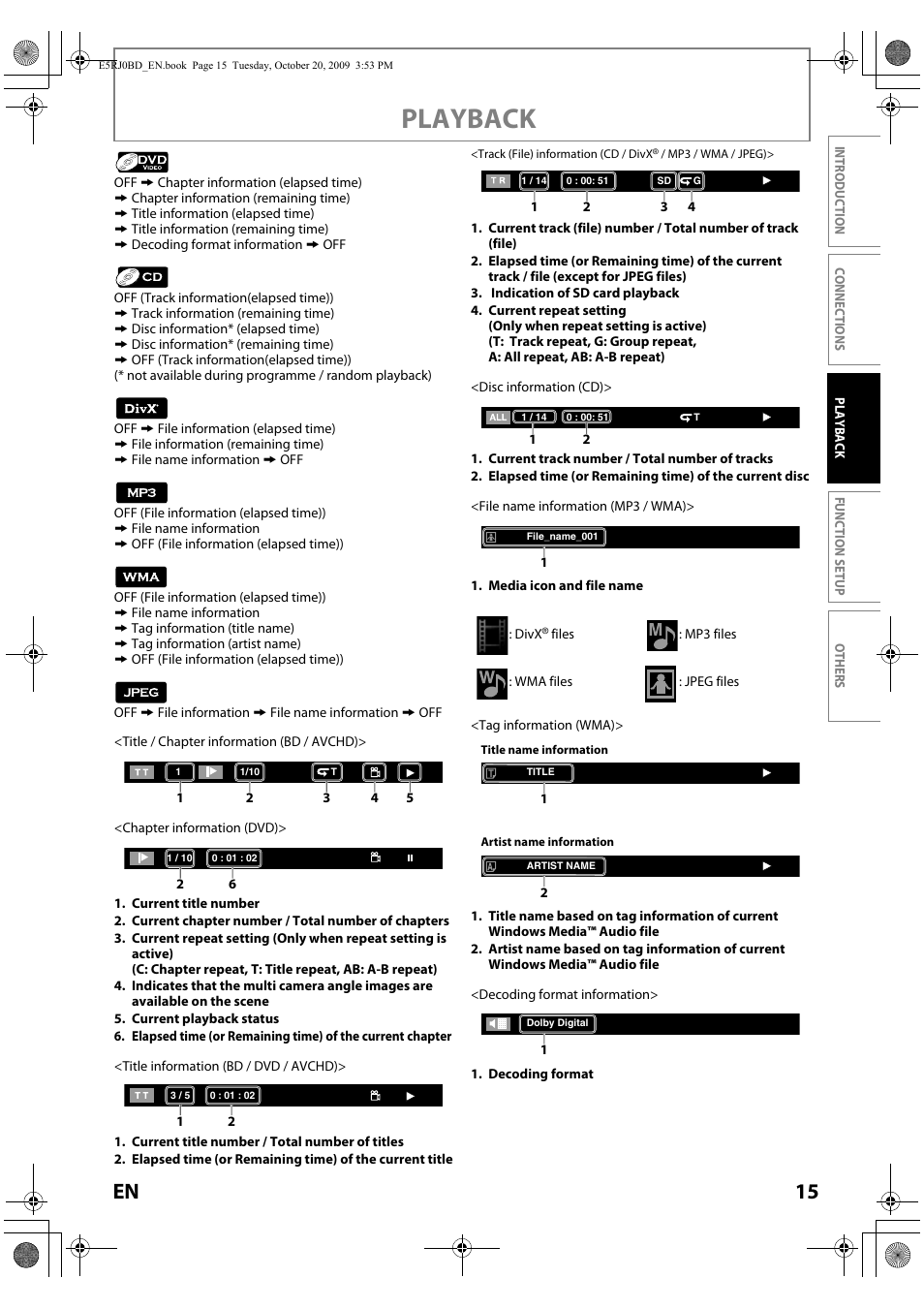 Playback, 15 en | Toshiba BDX2000 User Manual | Page 15 / 48