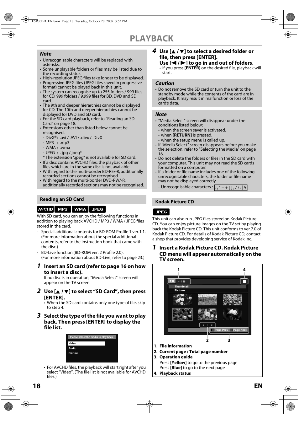 Reading an sd card kodak picture cd, Playback, 18 en | Toshiba BDX2000 User Manual | Page 18 / 48