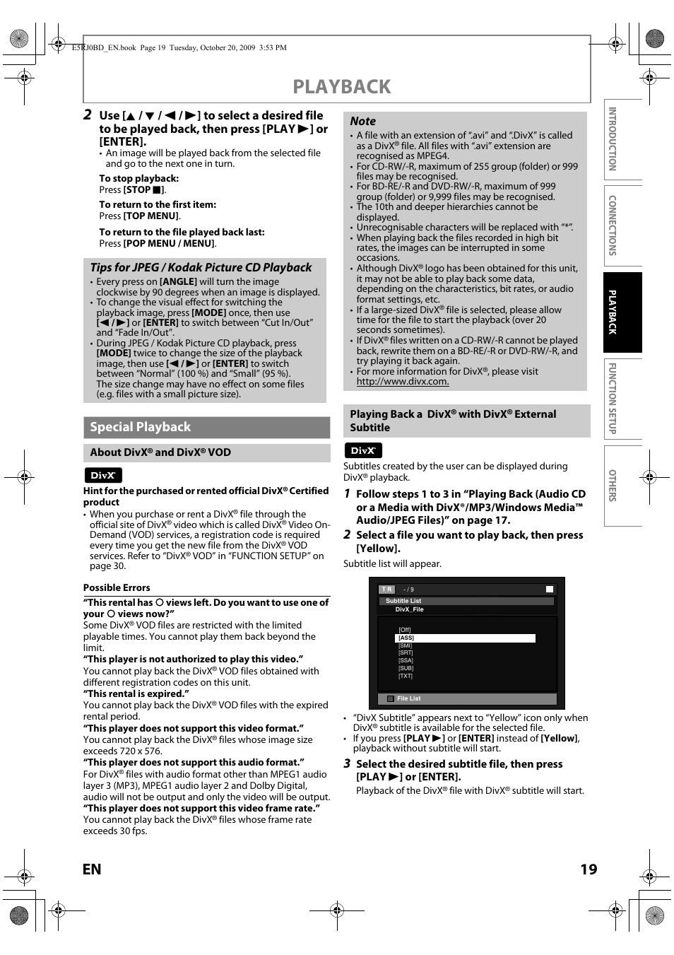 Special playback, Playback, 19 en | Ti ps for jpeg / kodak picture cd playback | Toshiba BDX2000 User Manual | Page 19 / 48