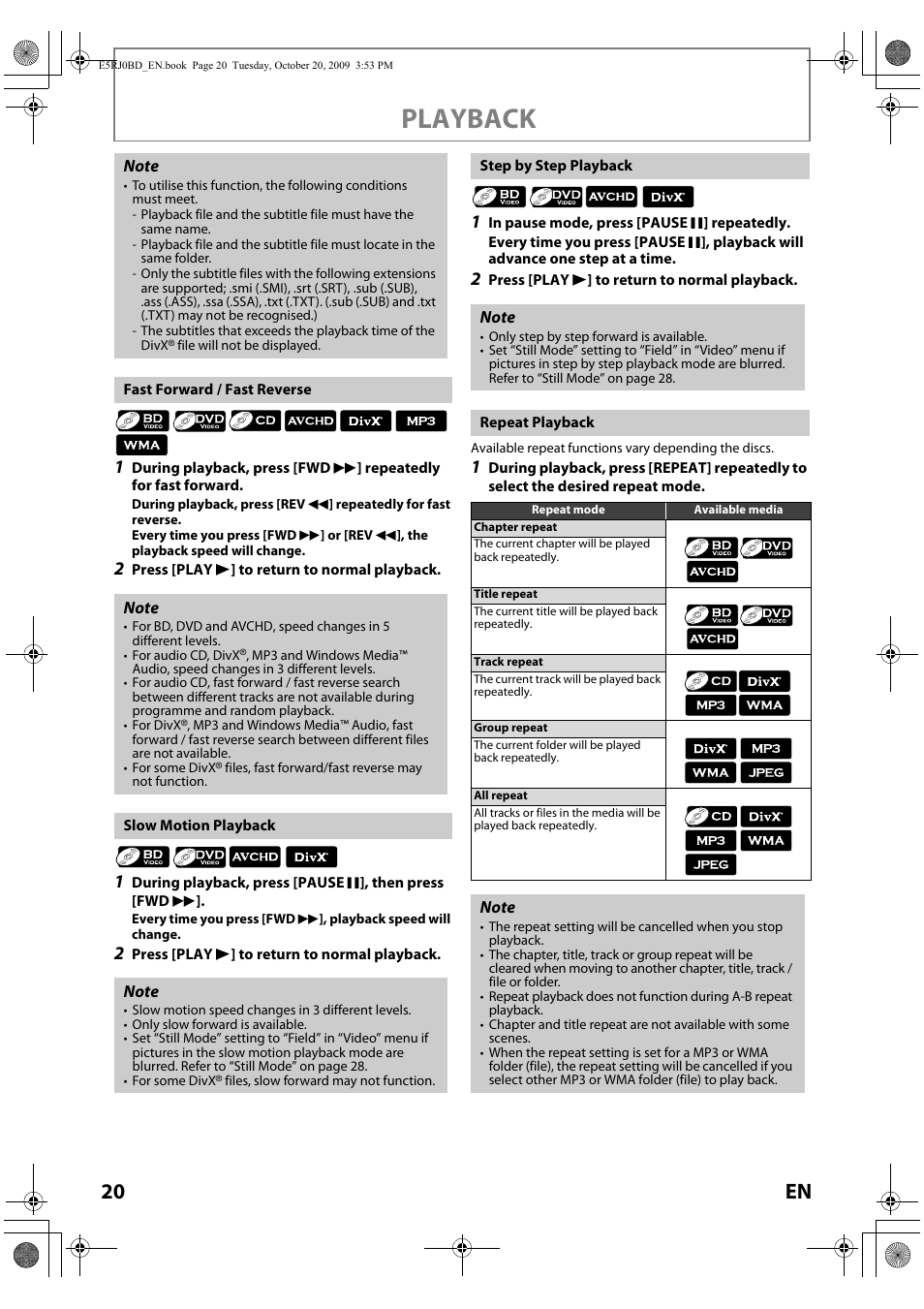 Playback, 20 en | Toshiba BDX2000 User Manual | Page 20 / 48