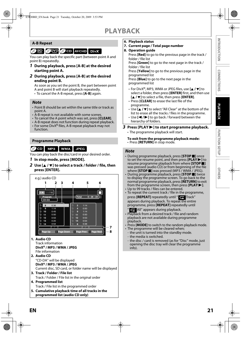 A-b repeat programme playback, Playback, 21 en | Toshiba BDX2000 User Manual | Page 21 / 48