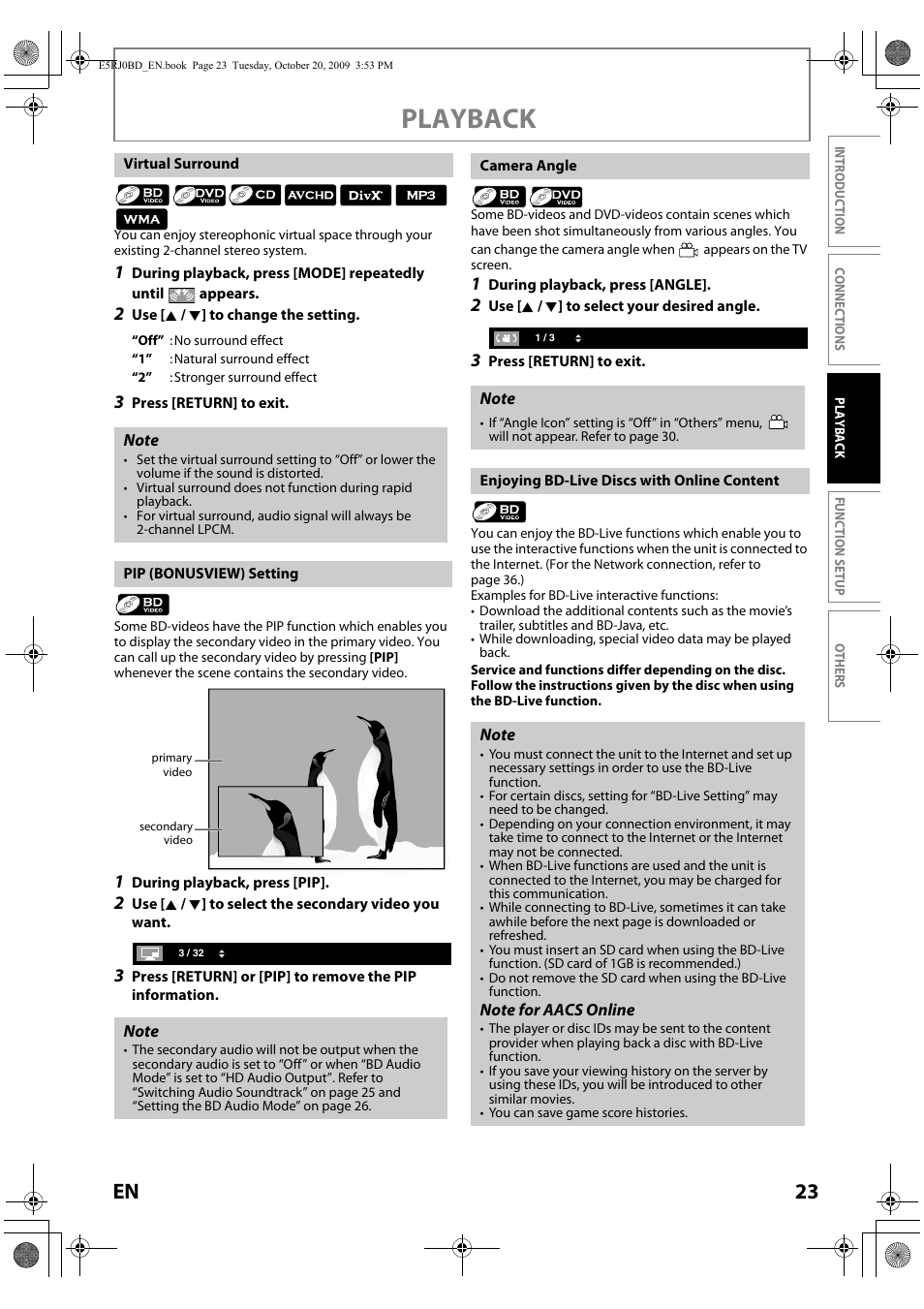 E 23.), Playback, 23 en | Toshiba BDX2000 User Manual | Page 23 / 48