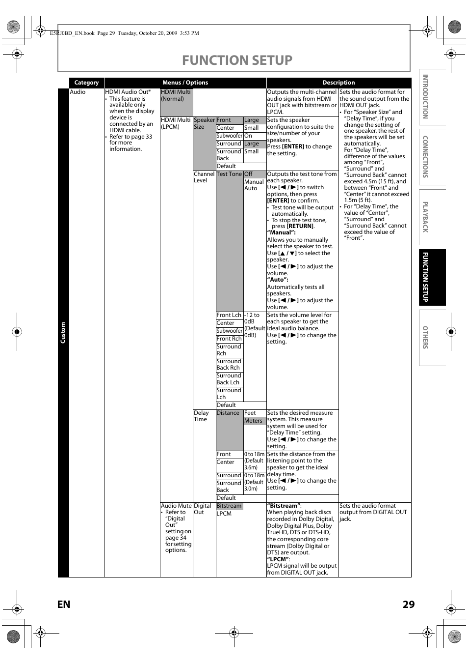 Function setup, 29 en | Toshiba BDX2000 User Manual | Page 29 / 48