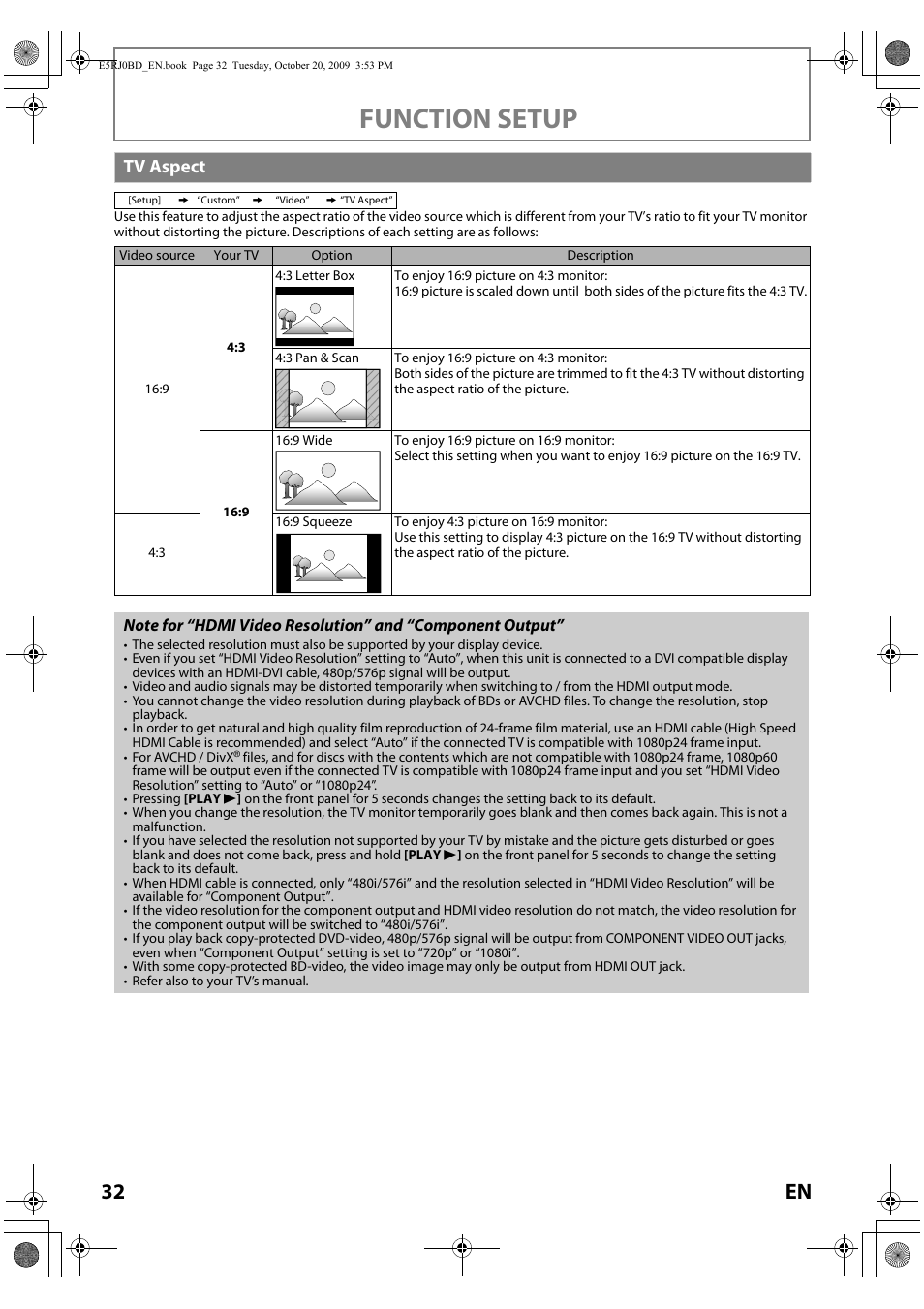 Tv aspect, Function setup, 32 en | Toshiba BDX2000 User Manual | Page 32 / 48