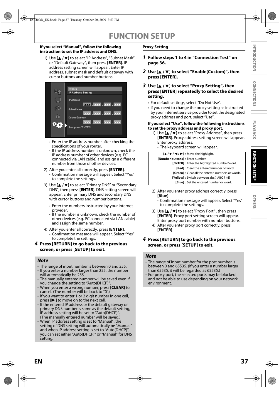 Function setup, 37 en | Toshiba BDX2000 User Manual | Page 37 / 48