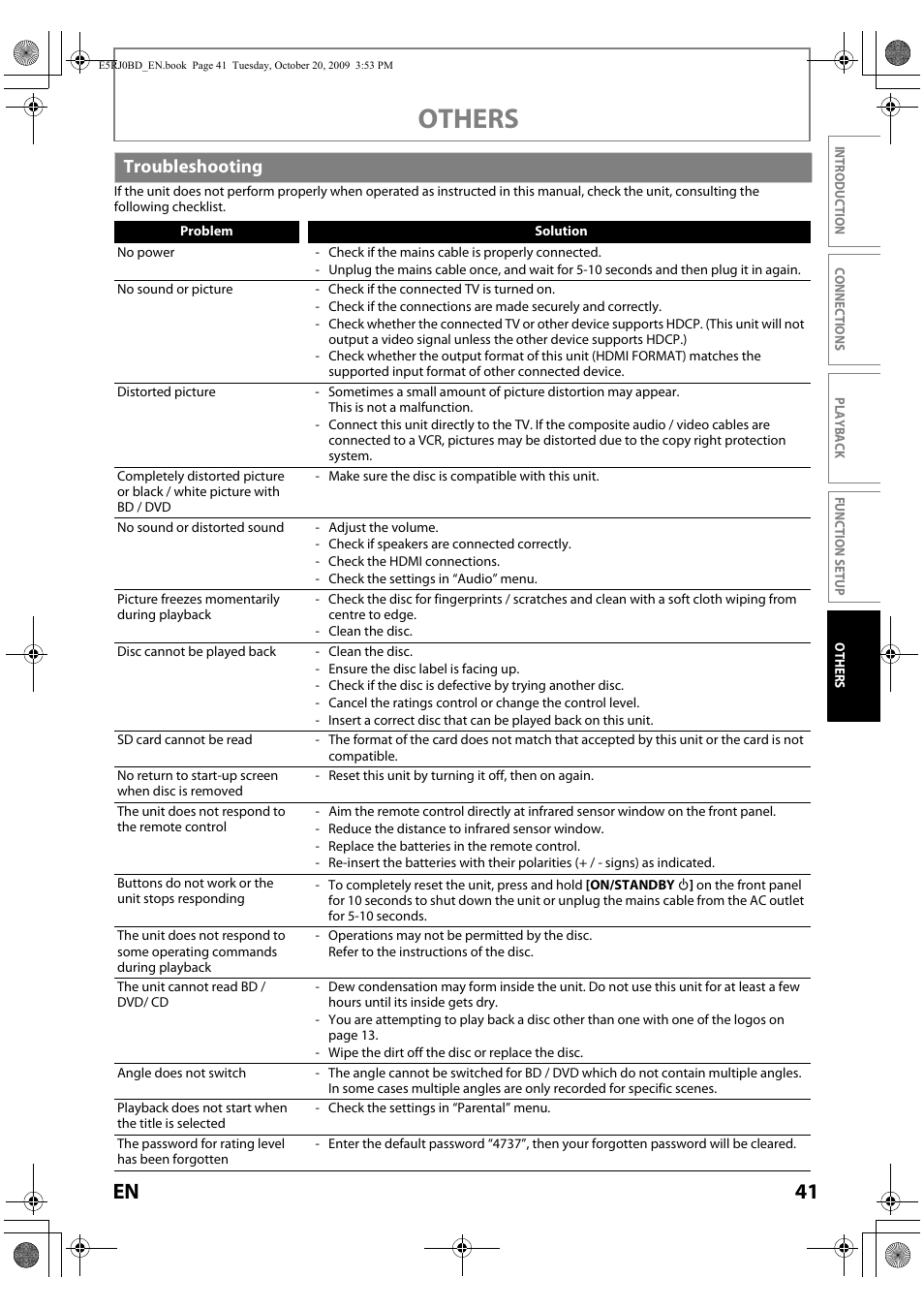 Troubleshooting, Others, 41 en | Toshiba BDX2000 User Manual | Page 41 / 48