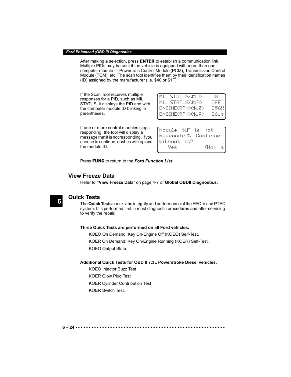 View freeze data, Quick tests | Actron 9640 User Manual | Page 104 / 156