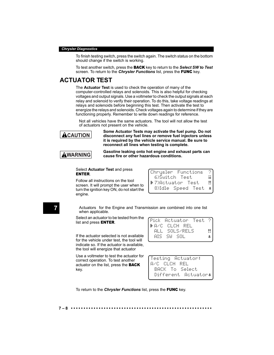 Actuator test | Actron 9640 User Manual | Page 120 / 156