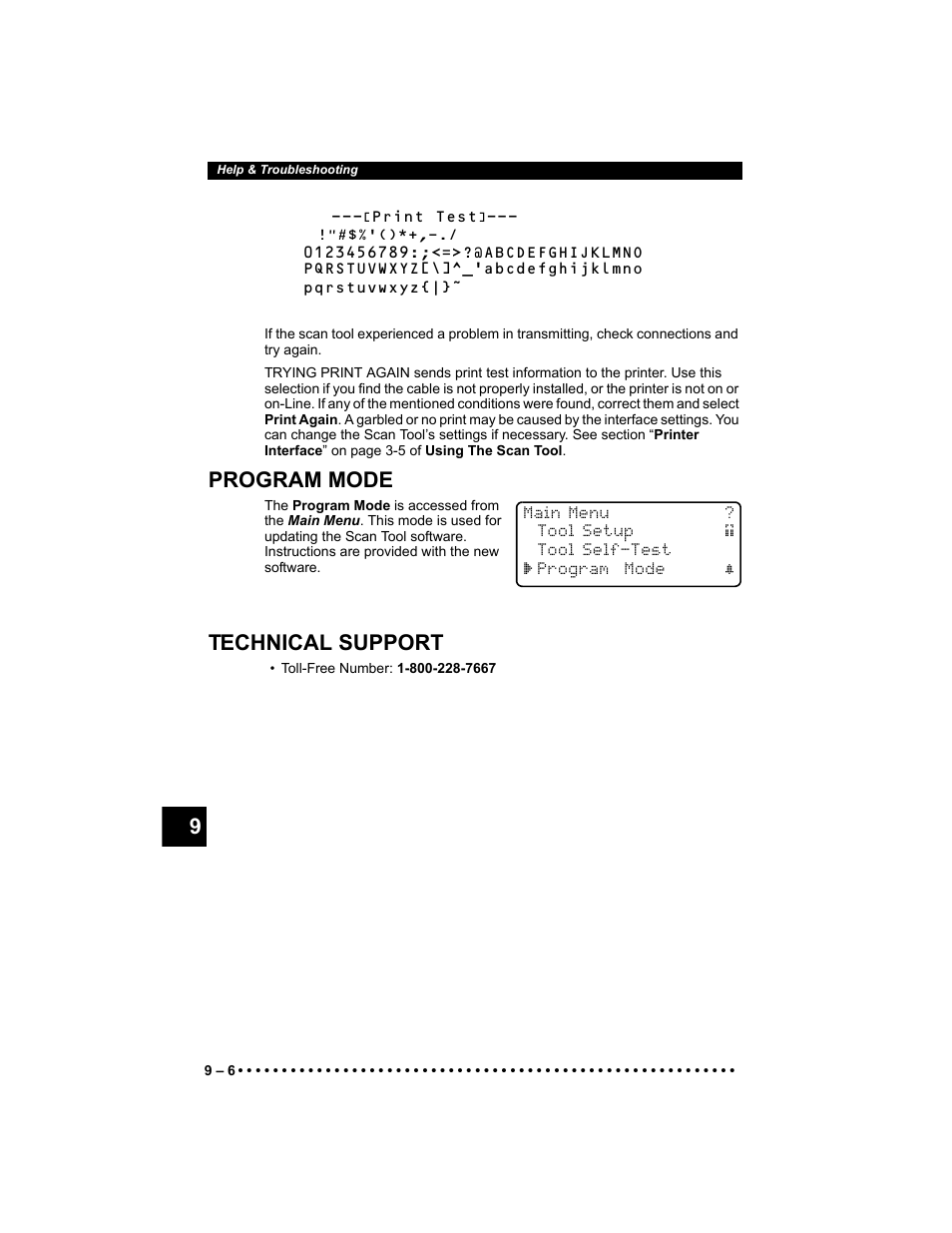 Program mode, Technical support | Actron 9640 User Manual | Page 136 / 156