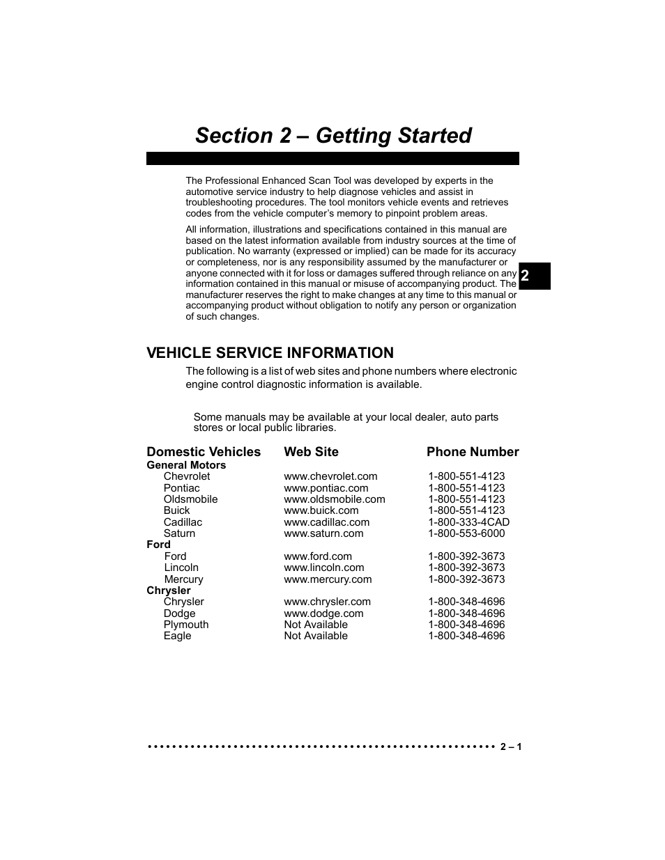 Section 2 - getting started, Vehicle service information | Actron 9640 User Manual | Page 17 / 156