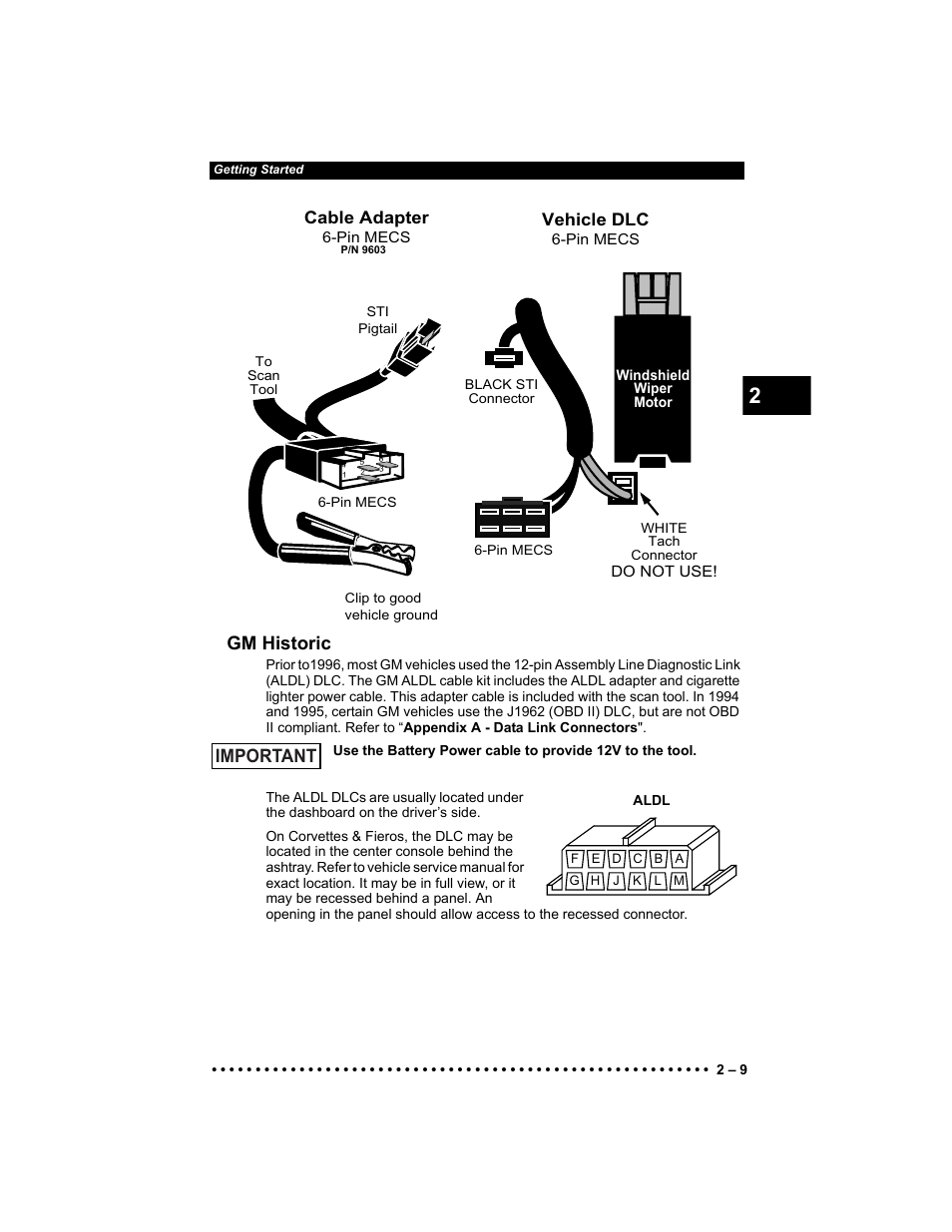 Gm historic, Important, Cable adapter | Vehicle dlc | Actron 9640 User Manual | Page 25 / 156