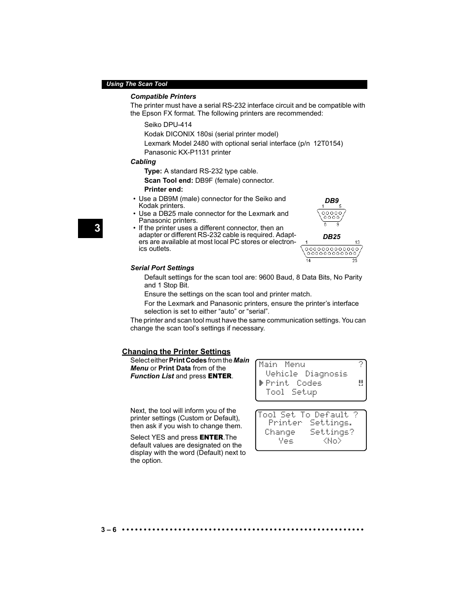 Changing the printer settings | Actron 9640 User Manual | Page 34 / 156