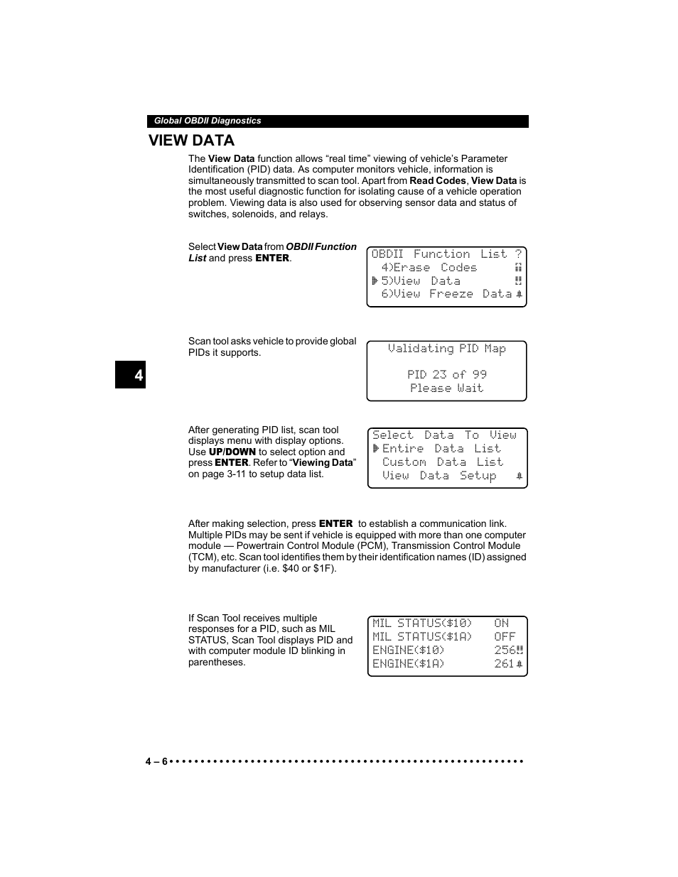 View data, 4 4 view data | Actron 9640 User Manual | Page 46 / 156