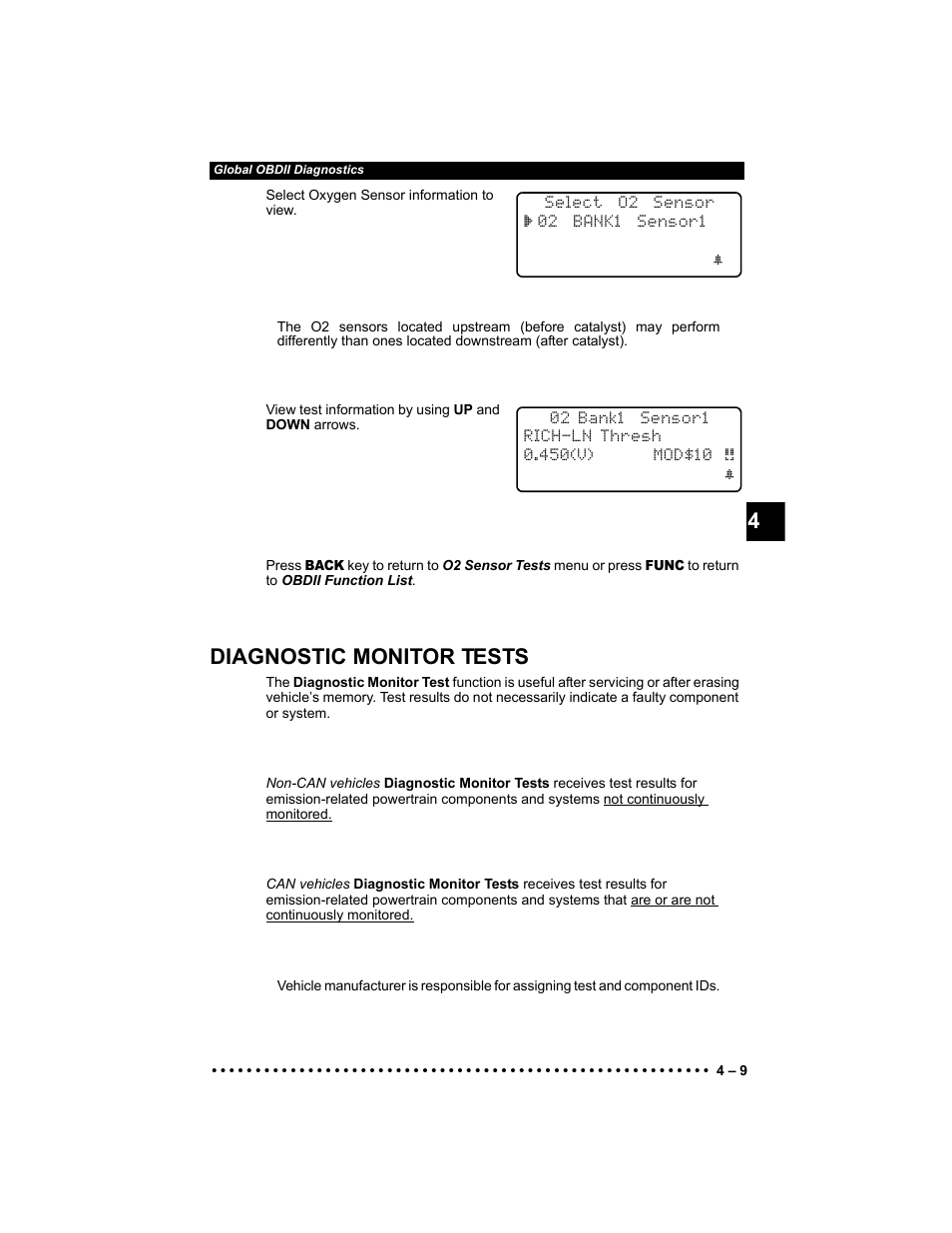 Diagnostic monitor tests | Actron 9640 User Manual | Page 49 / 156