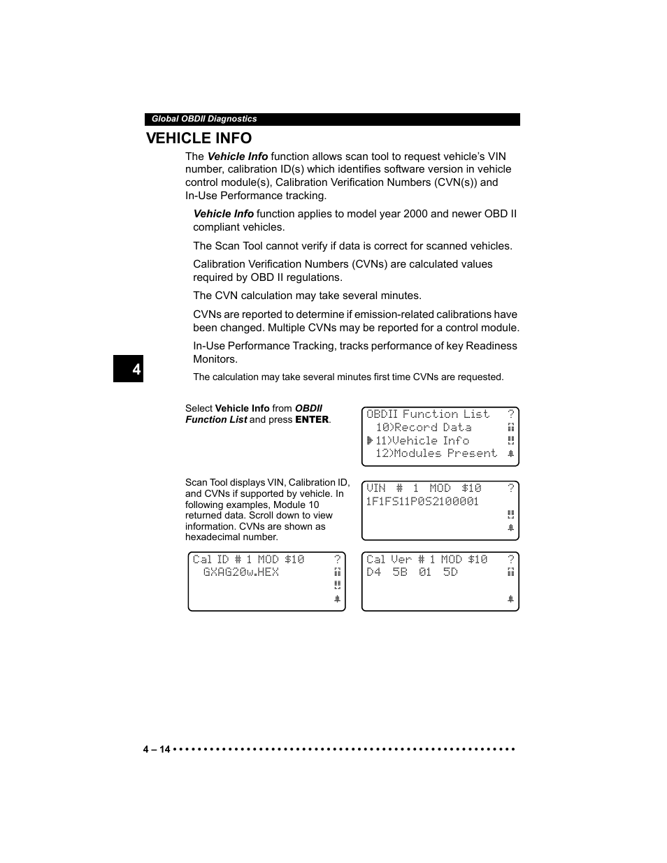 Vehicle info, 4 4 vehicle info | Actron 9640 User Manual | Page 54 / 156