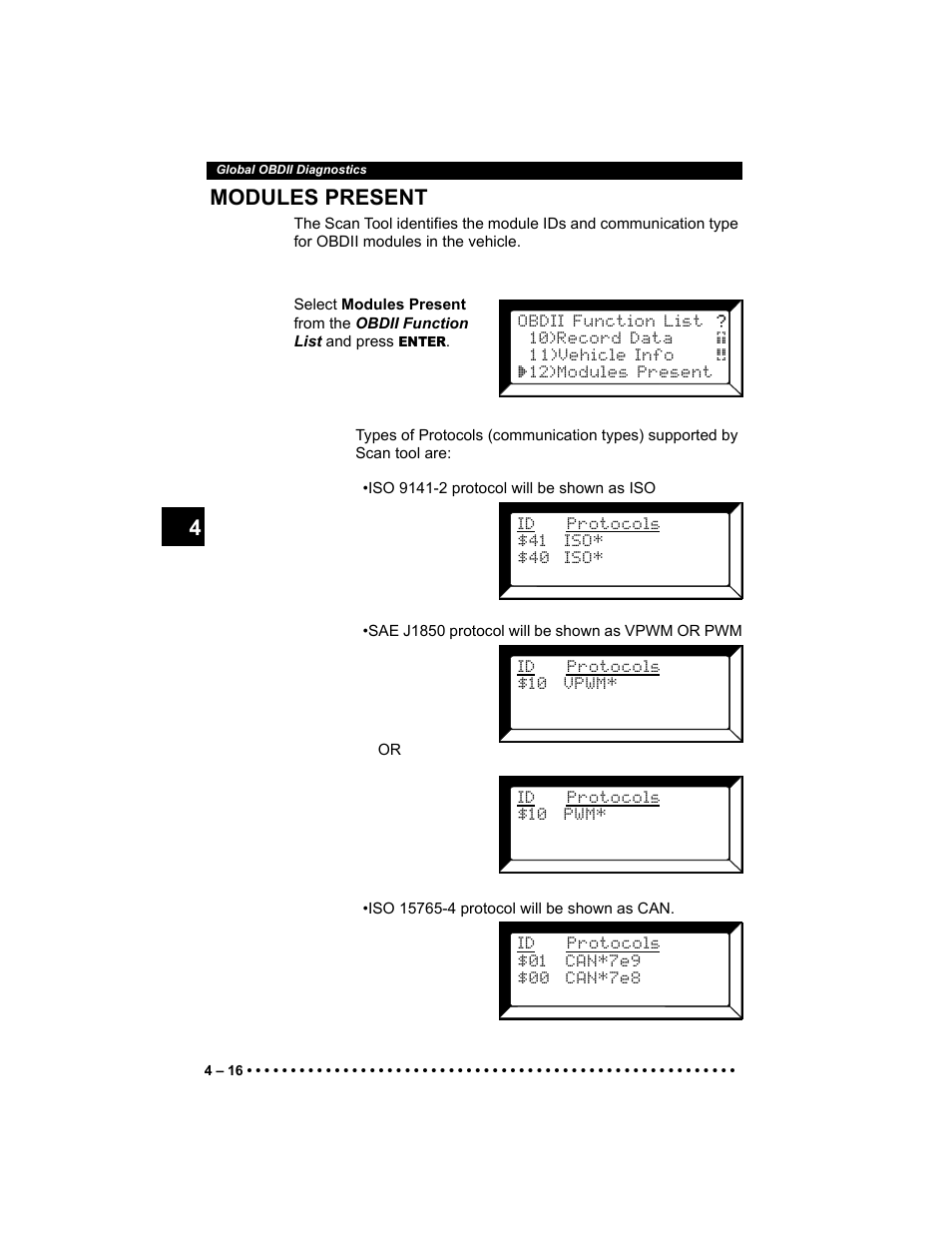 Modules present, 4 4 modules present | Actron 9640 User Manual | Page 56 / 156