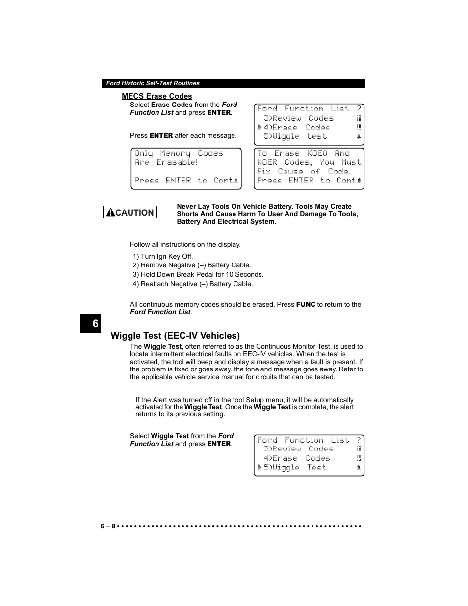 Mecs erase codes, Wiggle test (eec-iv vehicles) | Actron 9640 User Manual | Page 88 / 156