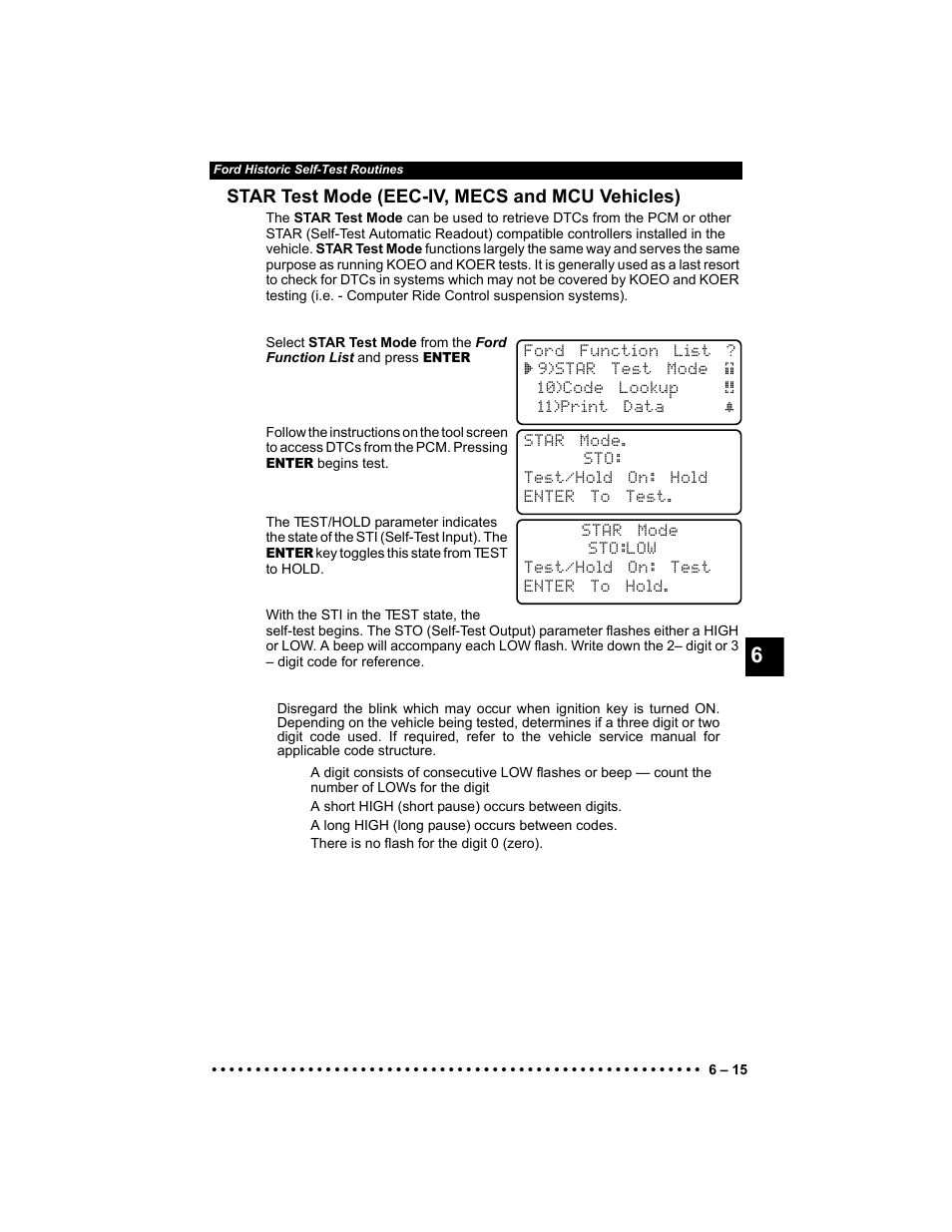 Star test mode (eec-iv, mecs and mcu vehicles) | Actron 9640 User Manual | Page 95 / 156
