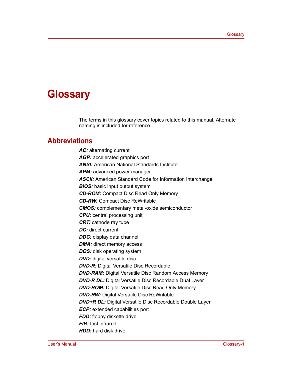 Glossary, Abbreviations | Toshiba NB100 User Manual | Page 111 / 127